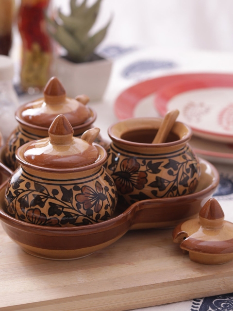 

VarEesha Set of 3 Brown Ceramic Pickle Jars