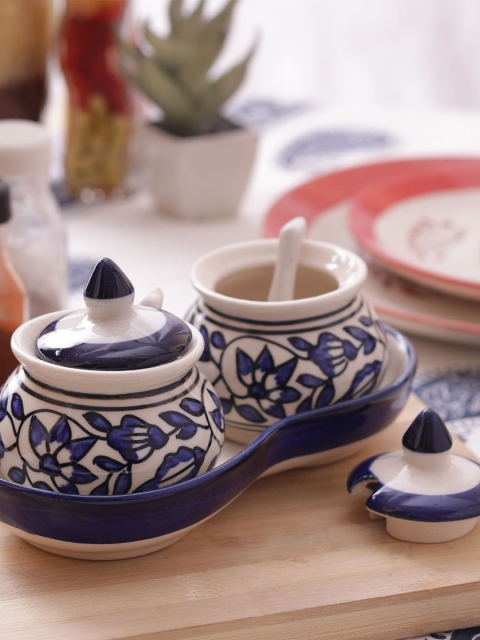 

VarEesha Set of 2 Blue Printed Ceramic Pickle Duo Jars