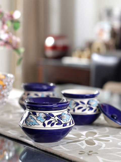 

VarEesha Set of 3 Blue Ceramic Handi Pots
