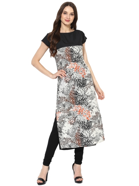 

Vaamsi Women White & Black Printed Straight Kurta