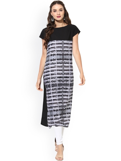 

Vaamsi Women Black & Grey Printed Straight Kurta