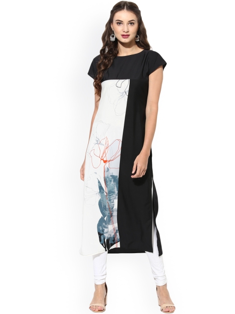 

Vaamsi Women White & Black Printed Straight Kurta