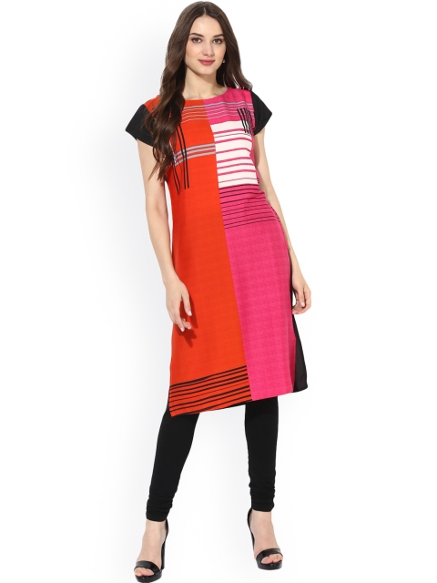 

Vaamsi Women Red & Pink Printed Straight Kurta