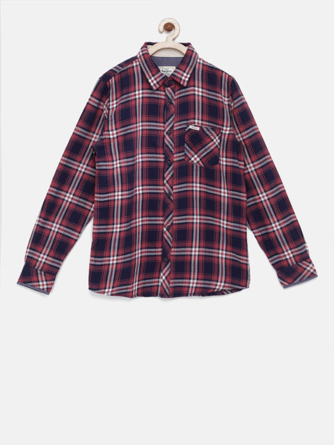 

Pepe Jeans Boys Navy Blue & Coral Pink Regular Fit Checked Casual Shirt
