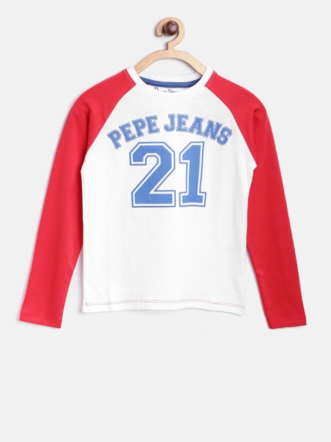 

Pepe Jeans Boys White & Red Printed Round Neck T-shirt