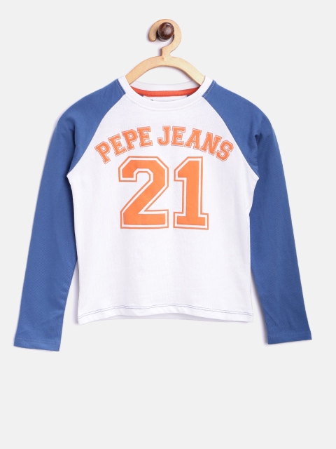

Pepe Jeans Boys White & Blue Printed Round Neck T-shirt