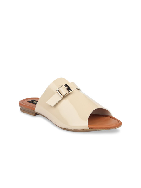 

Shoetopia Women Cream-Coloured Solid Open Toe Flats