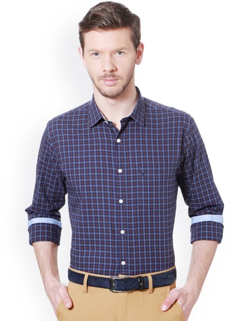 

Allen Solly Men Blue & Brown Slim Fit Checked Semiformal Shirt