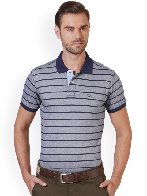 

Allen Solly Men Navy Blue Striped Polo Collar T-shirt