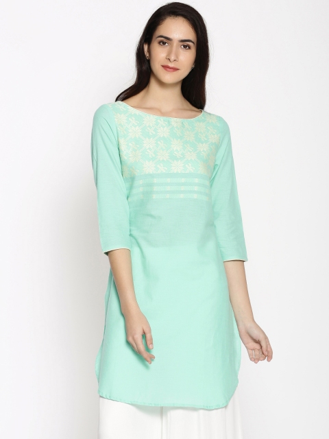 

Melange by Lifestyle Women Green Yoke Design High-Low Kurta