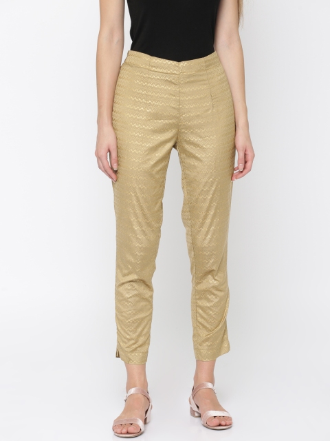 

Melange by Lifestyle Women Beige & Gold-Toned Straight Fit Printed Regular Trousers
