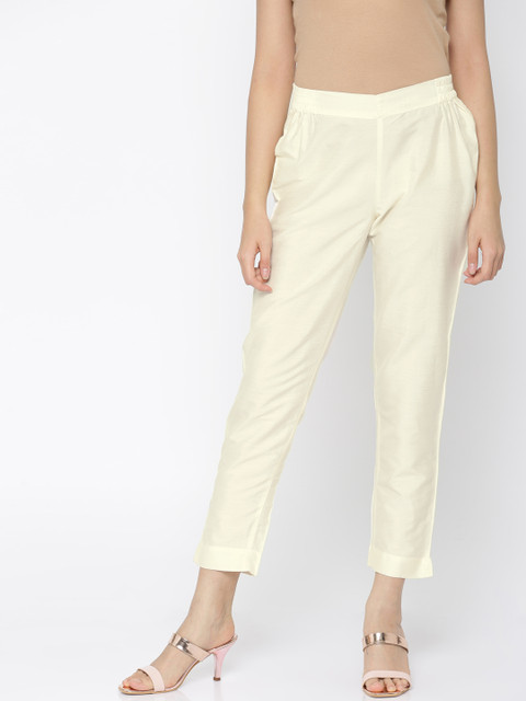 

Melange by Lifestyle Women Cream-Coloured Slim Fit Solid Regular Trousers