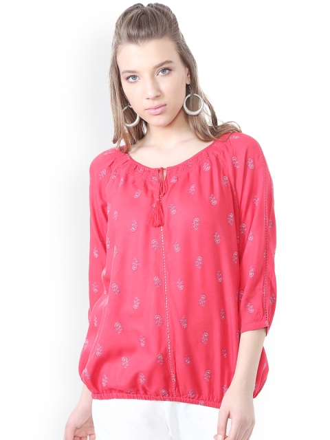 

People Women Pink Printed Blouson Top