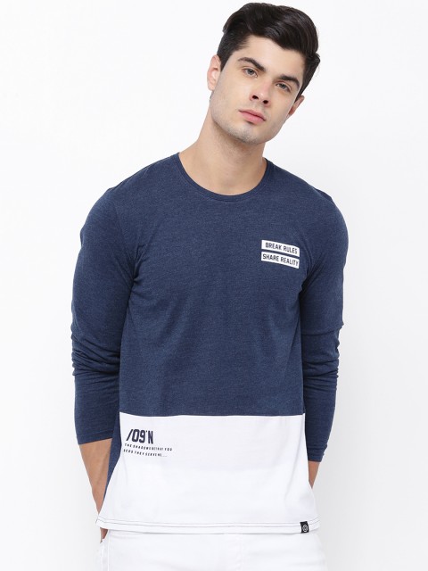 

LOCOMOTIVE Men Blue Colourblocked Printed Back Round Neck T-shirt