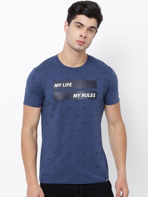 

LOCOMOTIVE Men Blue Printed Round Neck T-shirt