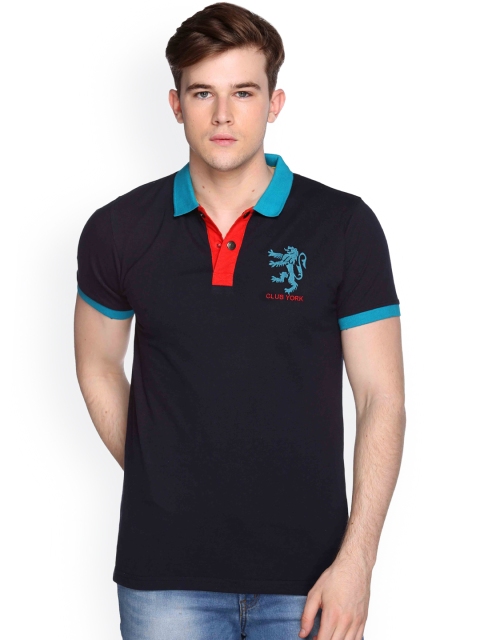 

Club York Men Navy Blue Solid Polo Collar T-shirt