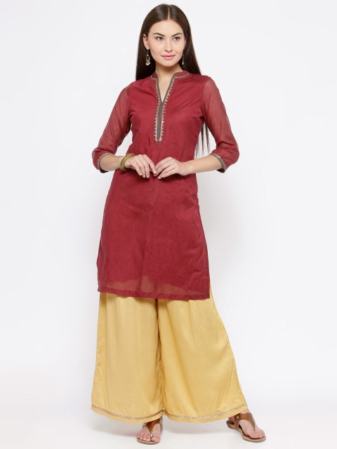 

Biba Women Maroon Striped Straight Kurta