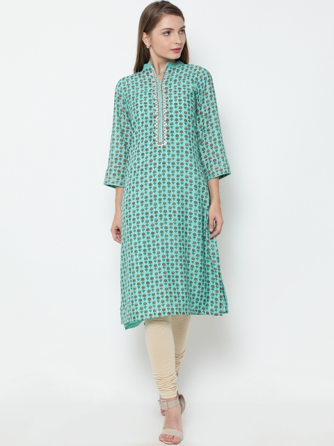 

Biba Women Green Printed Straight Kurta, Na