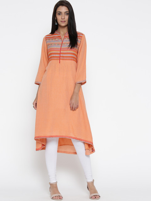 

Biba Women Orange Yoke Design A-Line Kurta