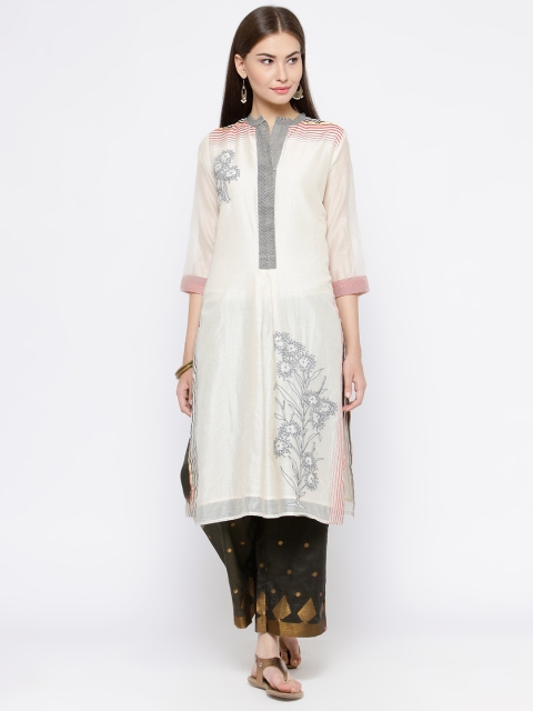 

Biba Women Off-White Embroidered Straight Kurta