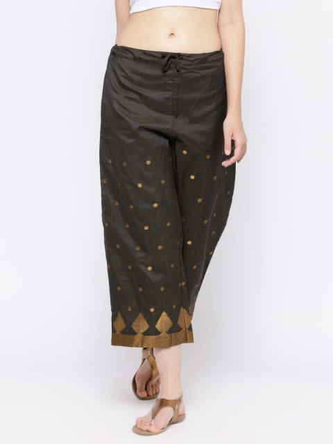 

Biba Women Charcoal Grey Straight Self-Design Cropped Palazzos