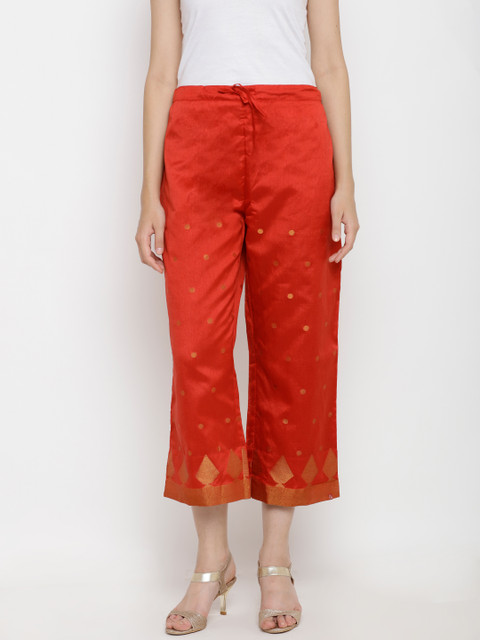 

Biba Women Red Patterned Straight Palazzos