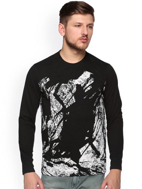 

Club York Men Black Printed Round Neck T-shirt