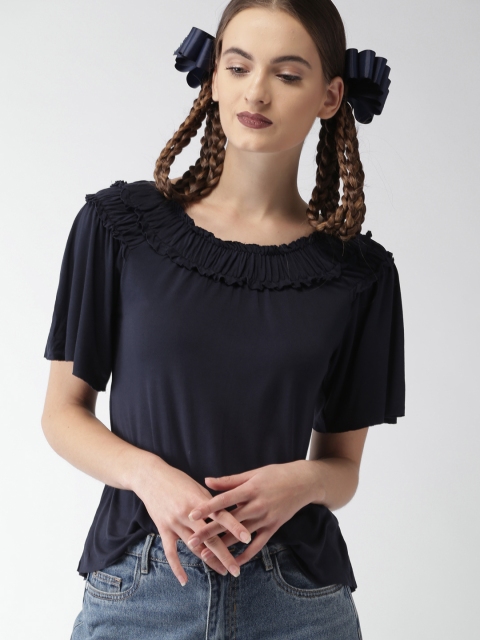 

Encrypt Women Navy Blue Solid Bardot Top