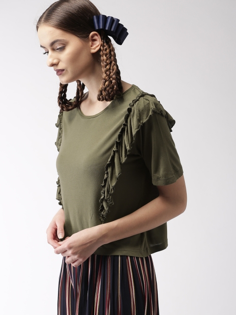 

Encrypt Women Olive Green Solid Top