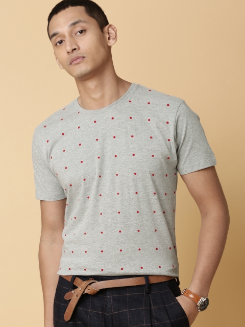 

Mr Bowerbird Men Grey Melange Printed Round Neck T-shirt