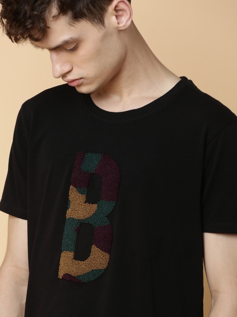 

Mr Bowerbird Men Black Self-Design Round Neck T-shirt