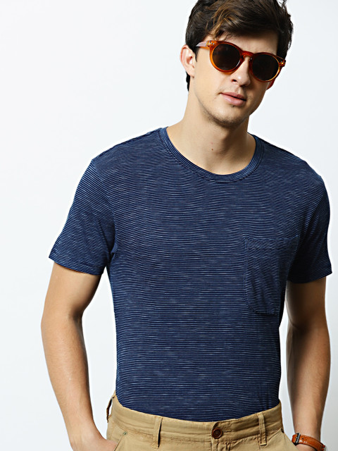 

Mr Bowerbird Men Blue & White Striped Round Neck T-shirt