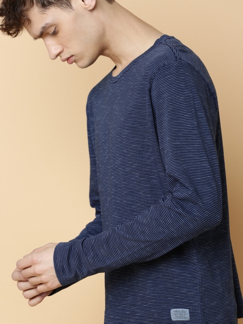 

Mr Bowerbird Men Blue White Striped Round Neck Pure Cotton T-shirt