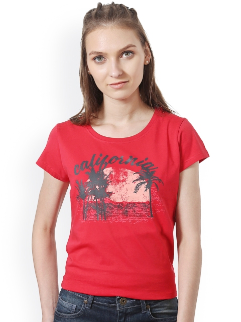 

People Women Red Printed Round Neck T-shirt