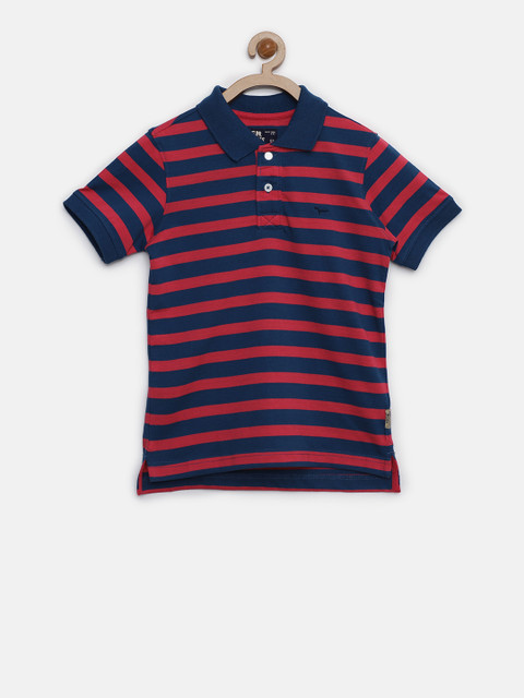 

Flying Machine Boys Navy Blue & Pink Striped Polo T-shirt