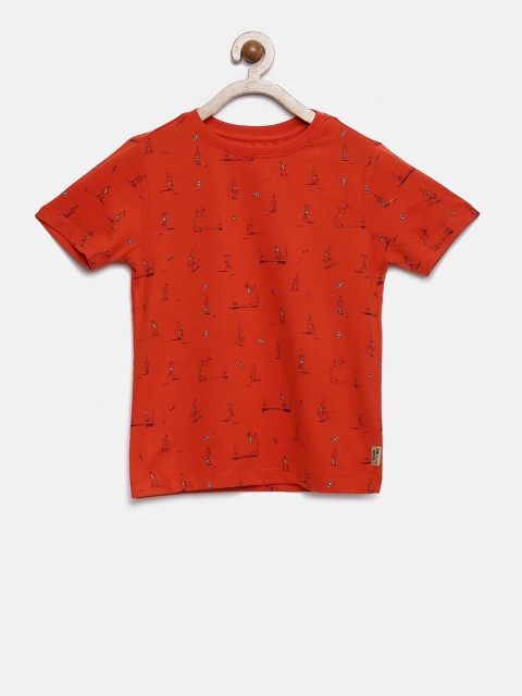 

Flying Machine Boys Red Printed Round Neck T-shirt