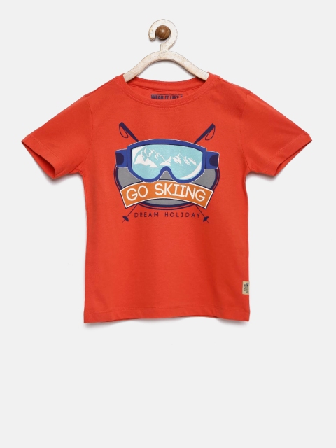 

Flying Machine Boys Red Printed Round Neck T-shirt