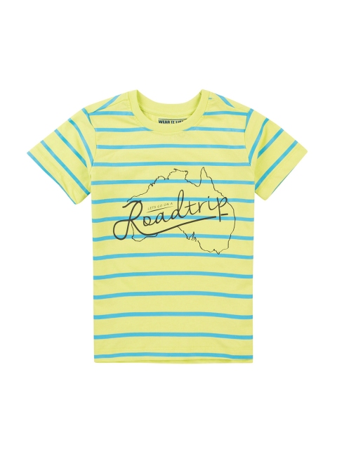 

Flying Machine Boys Lime Green Striped Round Neck T-shirt