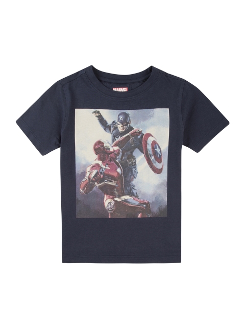 

Flying Machine Boys Navy Blue Printed Round Neck Pure Cotton T-shirt