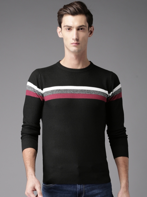 

HERE&NOW Men Black Self-Design Pullover Sweater
