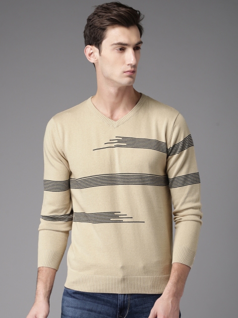 

HERE&NOW Men Beige Striped Pullover Sweater