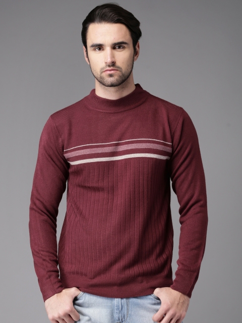 

HERE&NOW Men Maroon Striped Pullover