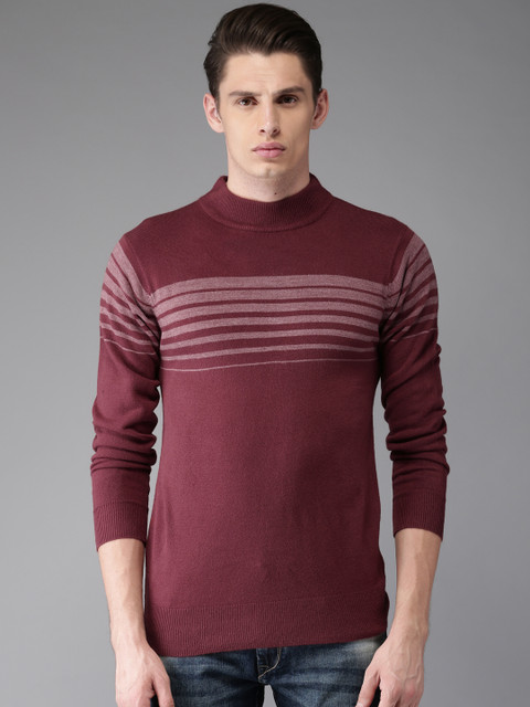 

Moda Rapido Men Maroon Striped Pullover Sweater
