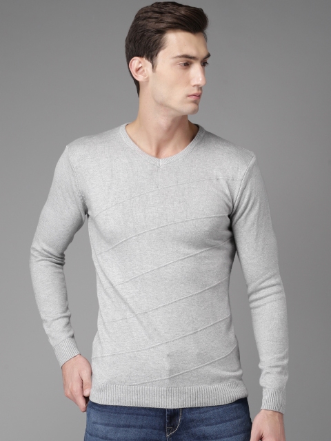 

HERE&NOW Men Grey Melange Solid Pullover