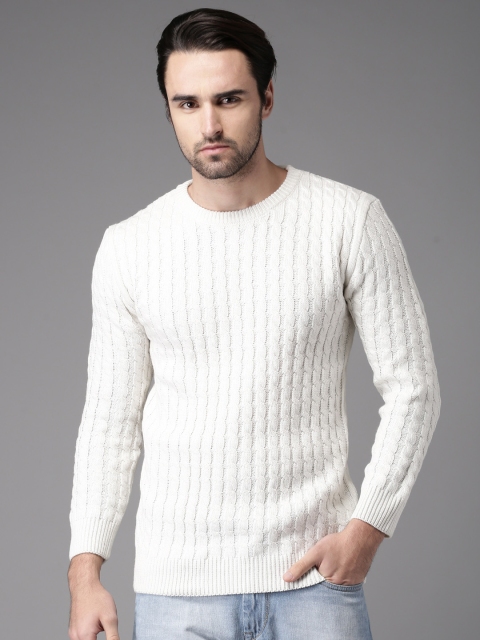 

HERE&NOW Men Off-White Self-Design Pullover Sweater