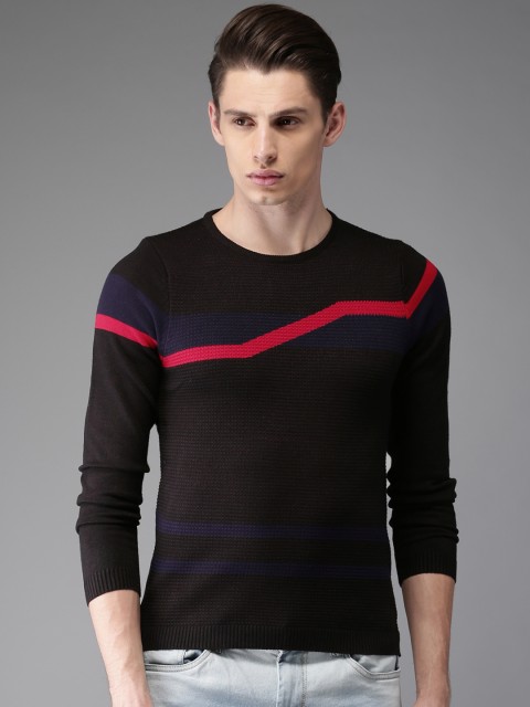 

Moda Rapido Men Brown Striped Pullover Sweater