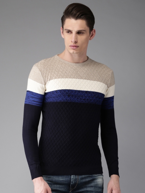 

Moda Rapido Men Blue & Beige Self Design Pullover