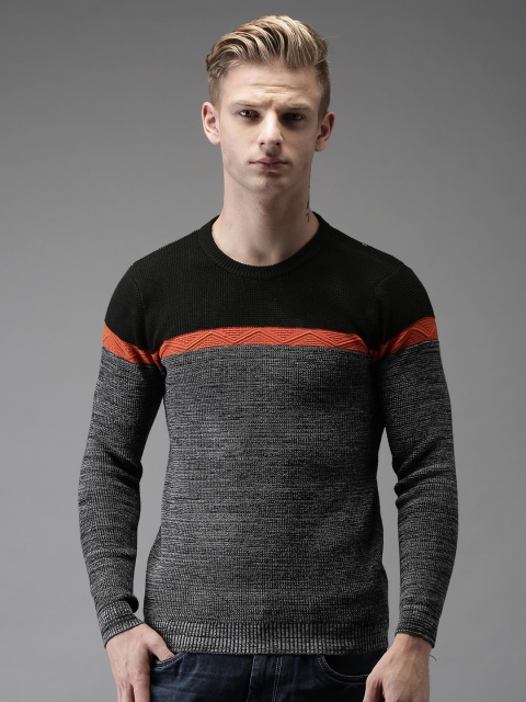 

Moda Rapido Men Charcoal Grey Self Design Pullover