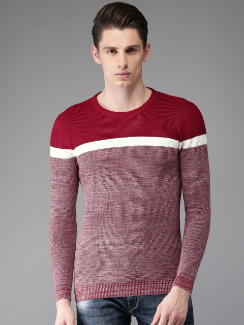 

Moda Rapido Men Maroon & White Solid Pullover
