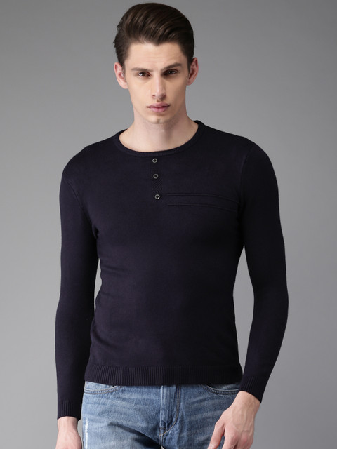 

Moda Rapido Men Navy Blue Solid Pullover